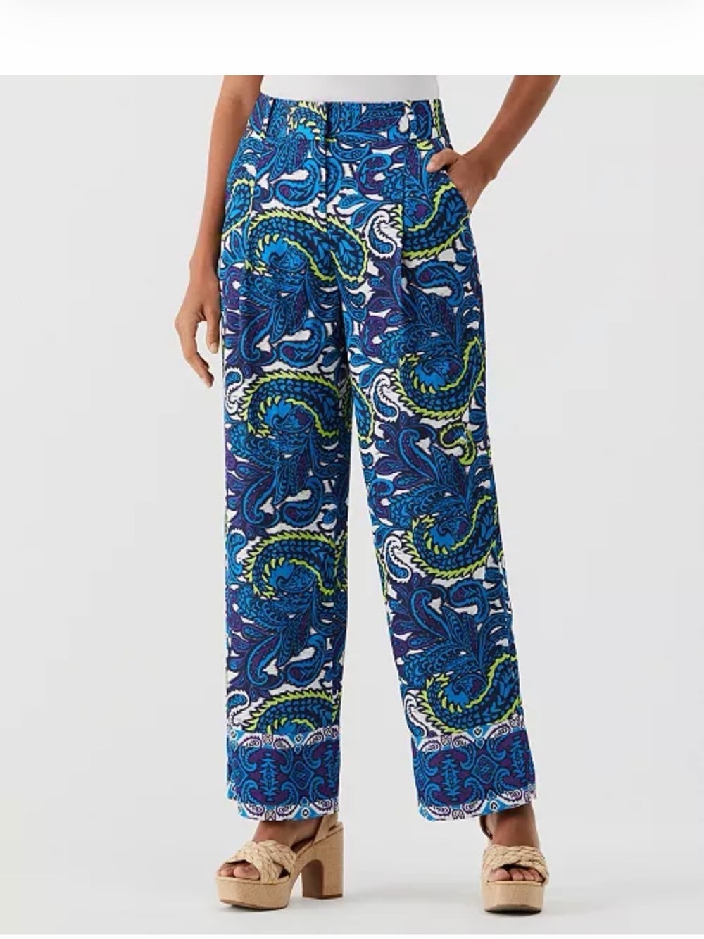 Rafaella Blue Paisley-Print Wide Leg Pants